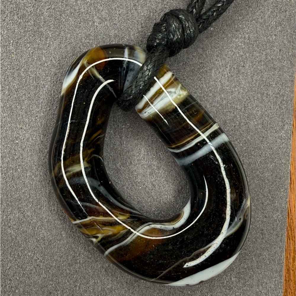 Free People Marbled Glass Statement Pendant Necklace Adjustable Cord Boho - Picture 6 of 10